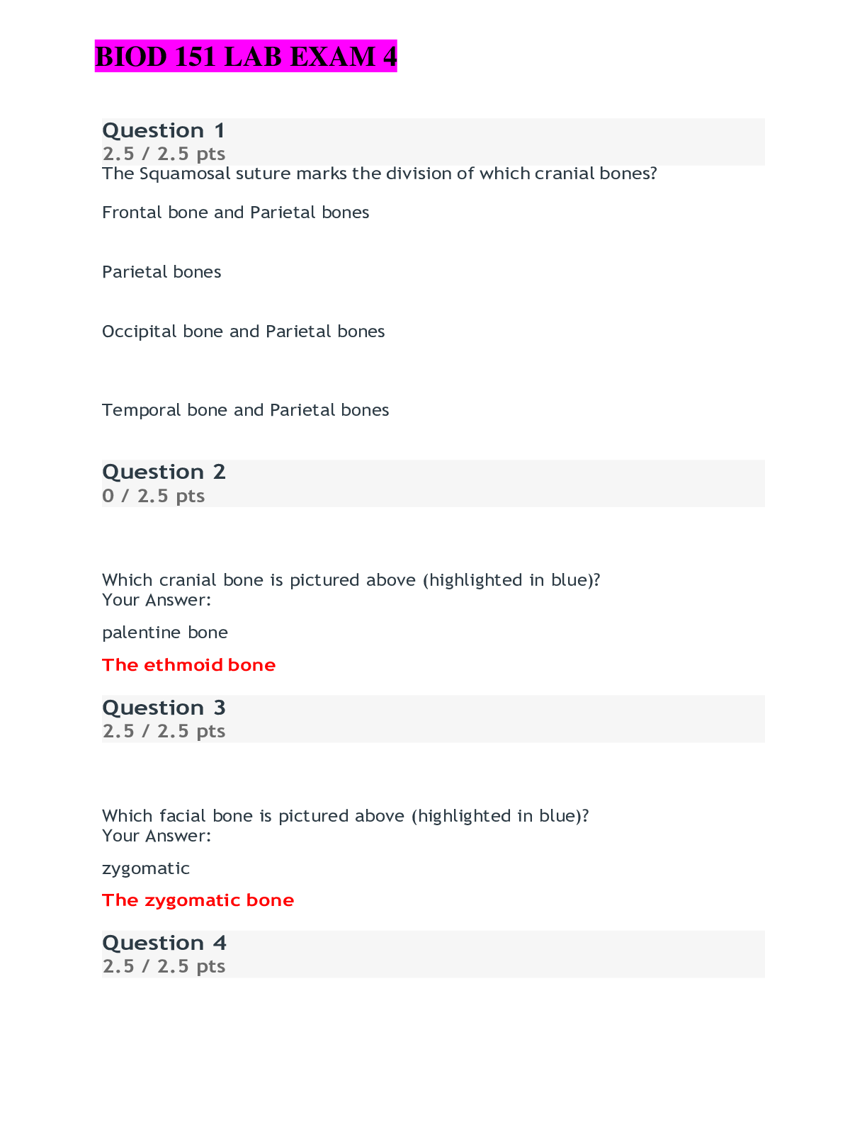 Preview image for BIOD 151 (A & P 1) LAB 4 EXAM QUESTIONS AND ANSWERS RATED A+ (Portage Learning)